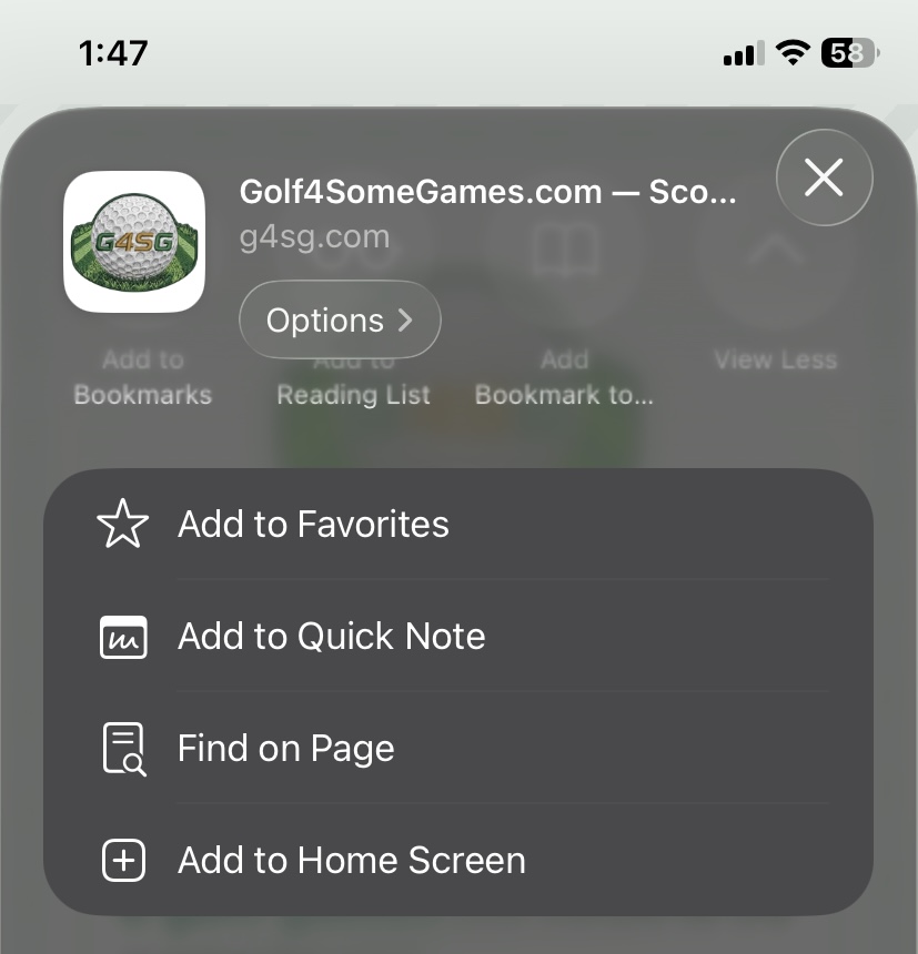 Share sheet with the Add to Home Screen option