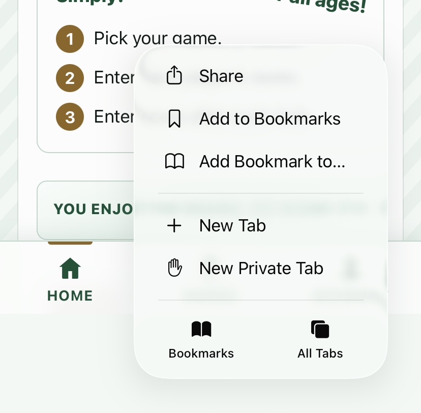 Safari menu with the Share option at the top